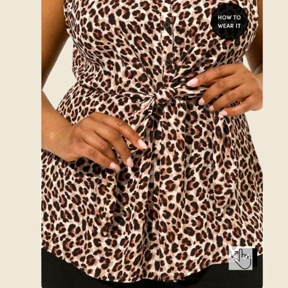 TORRID NEW PEPLUM Georgette Leopard 🐆 Print Button-Front Tie-Front Blouse. - Picture 6 of 16